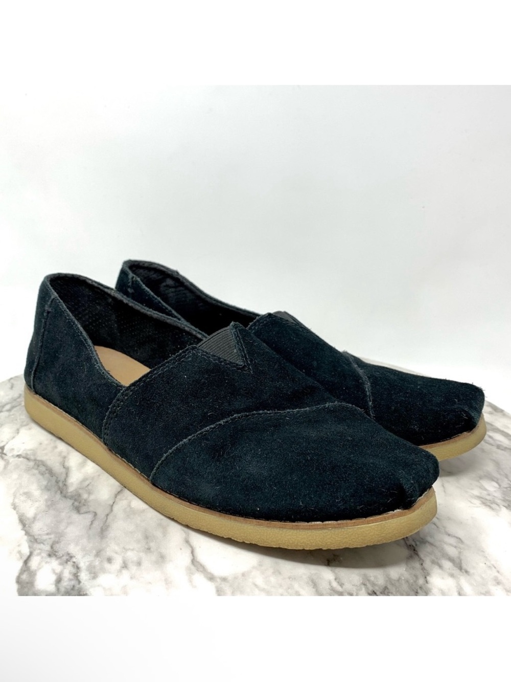Toms Alpergata Black Suede Slip On Casual Flats 9.5 Classic Preppy Minimalist - Picture 13 of 13